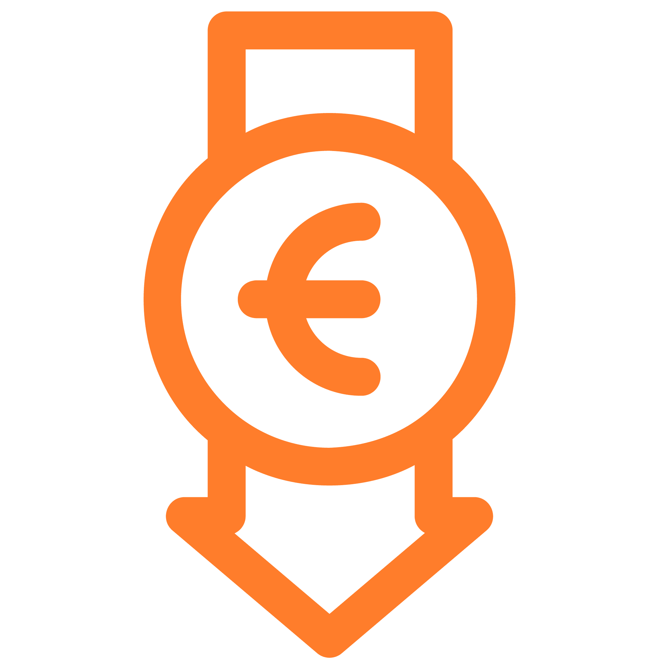 Icon Euro sign with arrow down