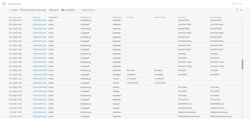 Screenshot der Compliance App aus den Audit Trail Posten