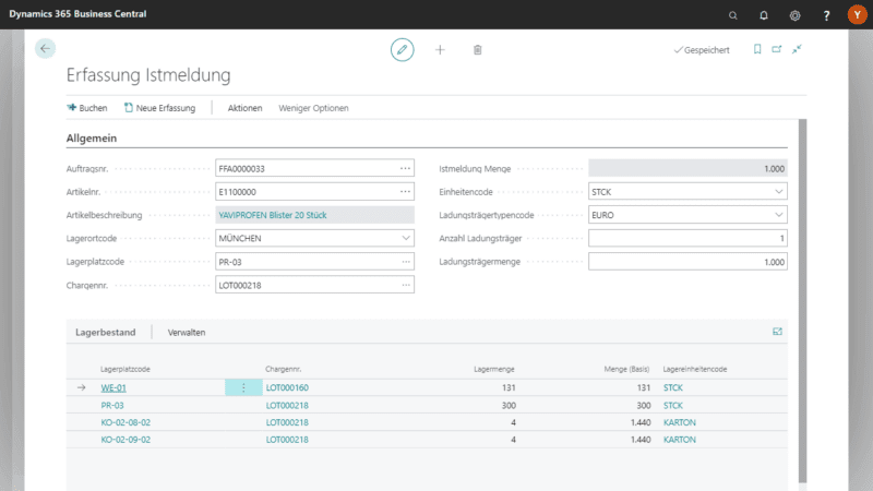 Screenshot der Warehouse Management App Bereich Warenausgangserfassung