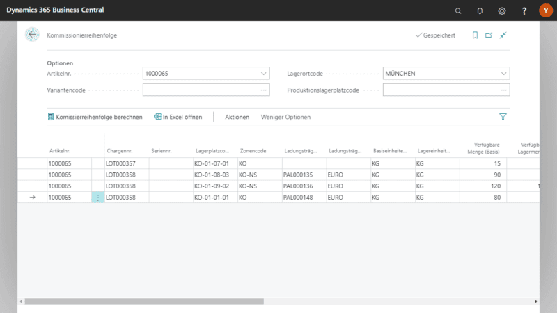 Screenshot der Warehouse Management App Bereich Kommissionierauftrag