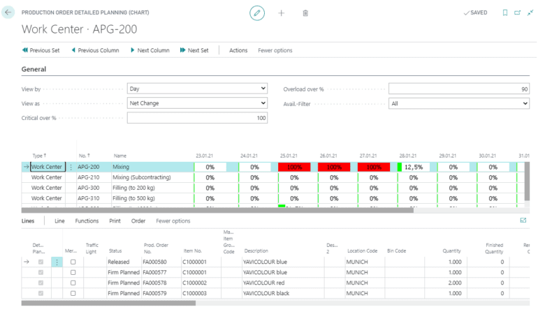 Screenshot of Detail Planning in the Manufacturing App