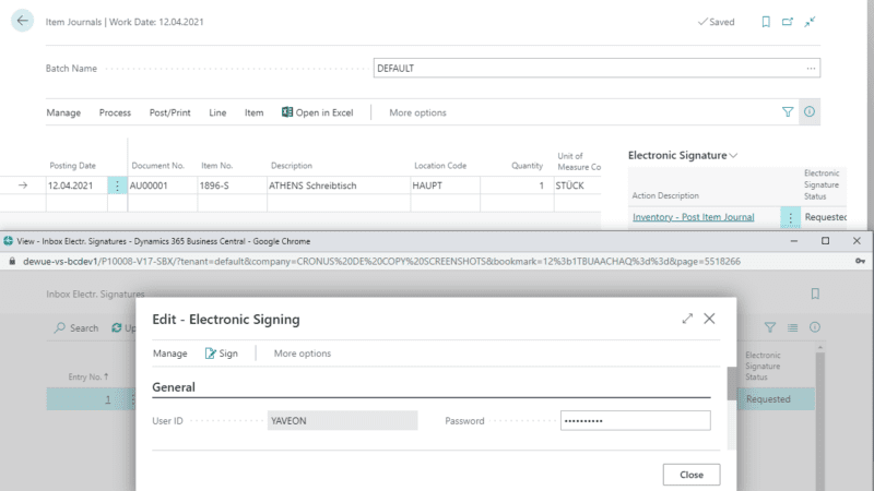 Screenshot of the electronic signature from the Compliance App