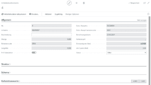 Screenshot der Artikelkalkulationskarte aus Costing App