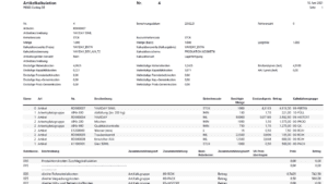 Screenshot der Artikelkalkulation aus Costing App