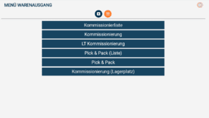 Menü Warenausgang der Scanning App