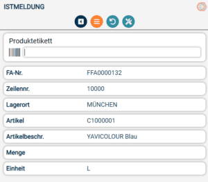 Screenshot BDE Mobile Istmeldung aus Plant Data Acquisition App