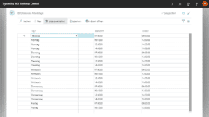 Screenshot BDE Kalender Arbeitstage aus Plant Data Acquisition App