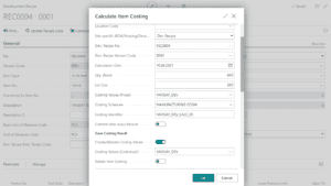 Screenshot of how to calculate item costing