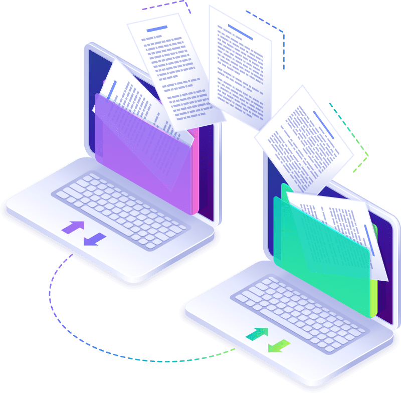 Dokumente werden digital zwischen Laptops ausgetauscht