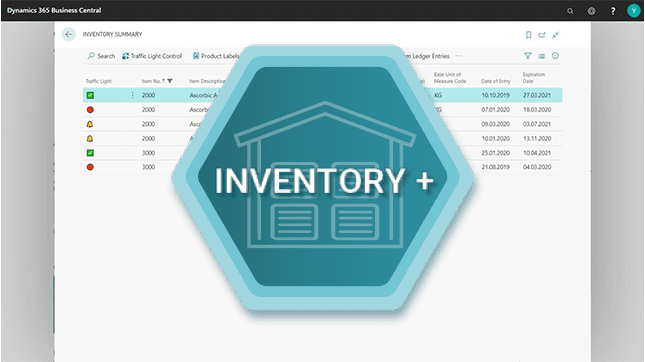 Advanced Inventory Summary App Icon vor einem Business Central Screenshot