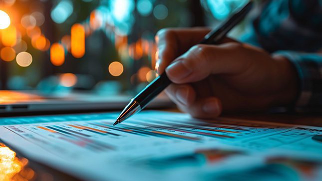 audit-lebensmittelindustrie-headerbild Hand mit Stift auf Papier auf dem Graphen abgebildet sind