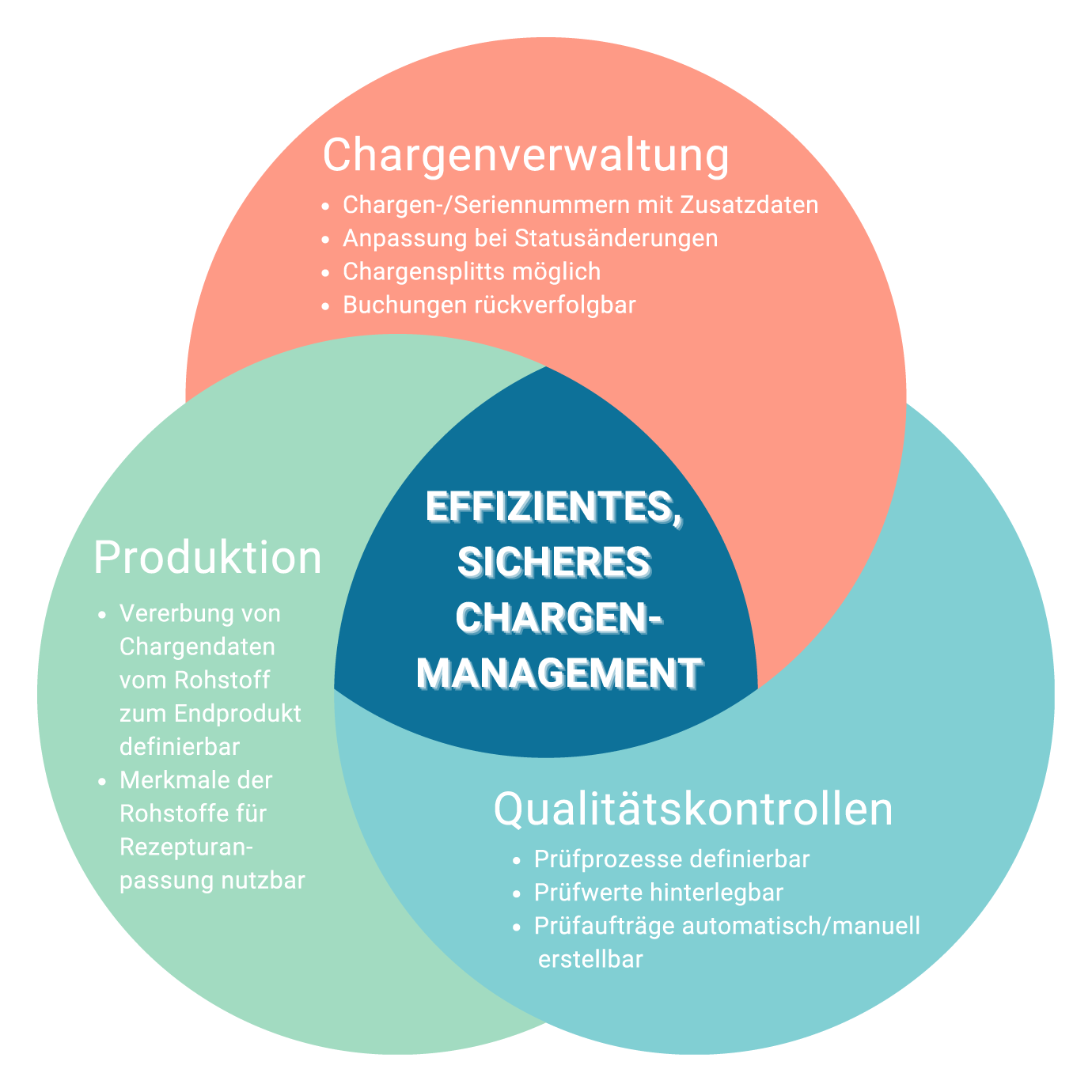 Infografik von Funktionen in ProBatch zum Umgang mit Chargen