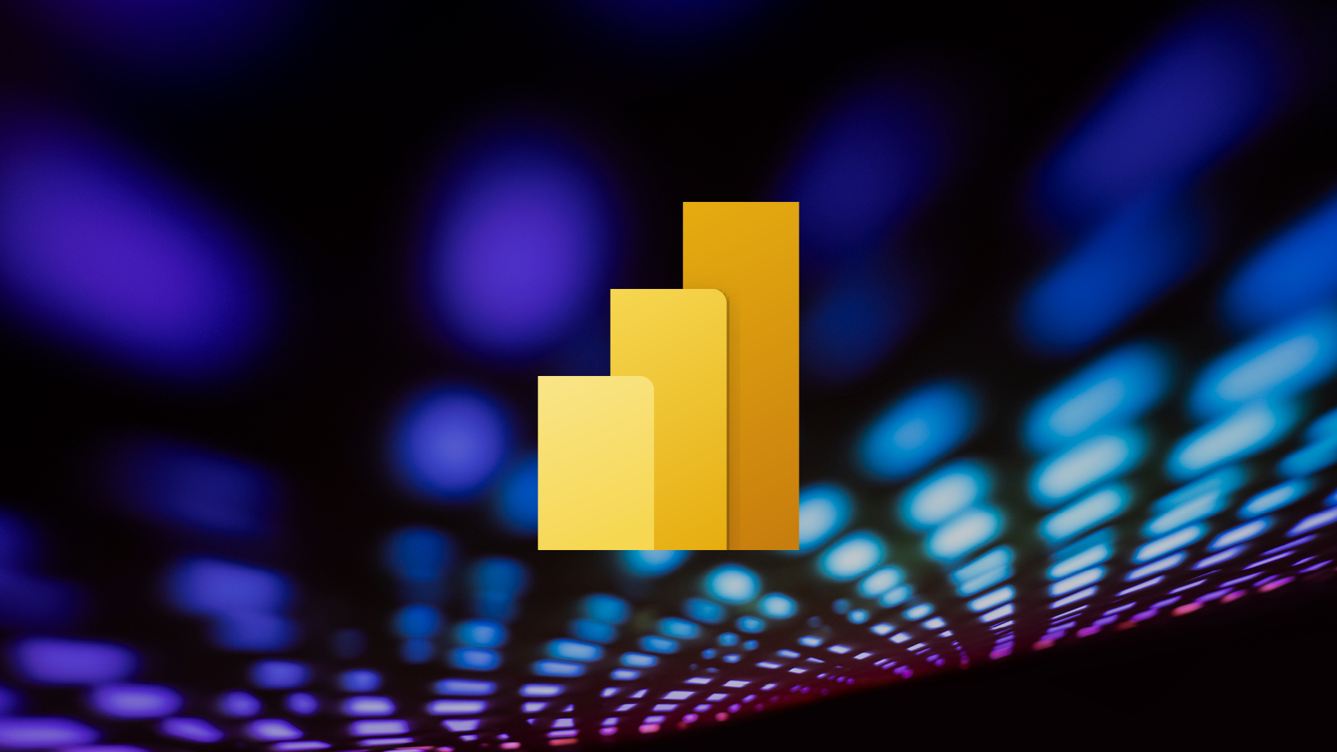 Power BI Logo vor buntem, verschwommenem Lichtmuster