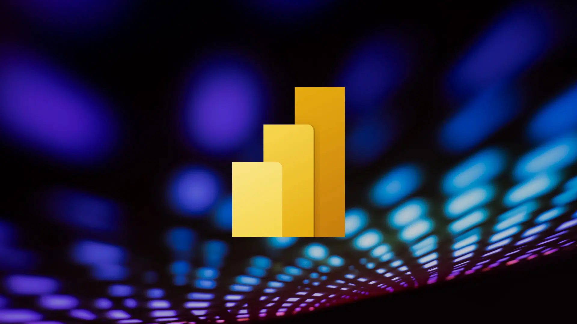 Power BI Logo vor buntem, verschwommenem Lichtmuster