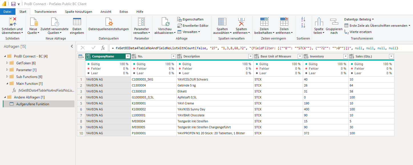 Power BI-Abfrage mit Daten eines Unternehmens