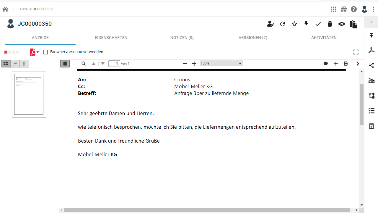 Anfrage zur Liefermengenaufteilung von Möbel-Meller KG