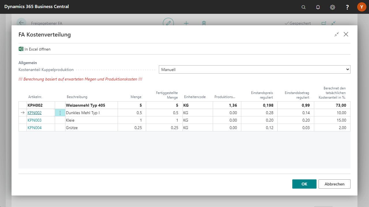 Kostenverteilung in Dynamics 365 Business Central