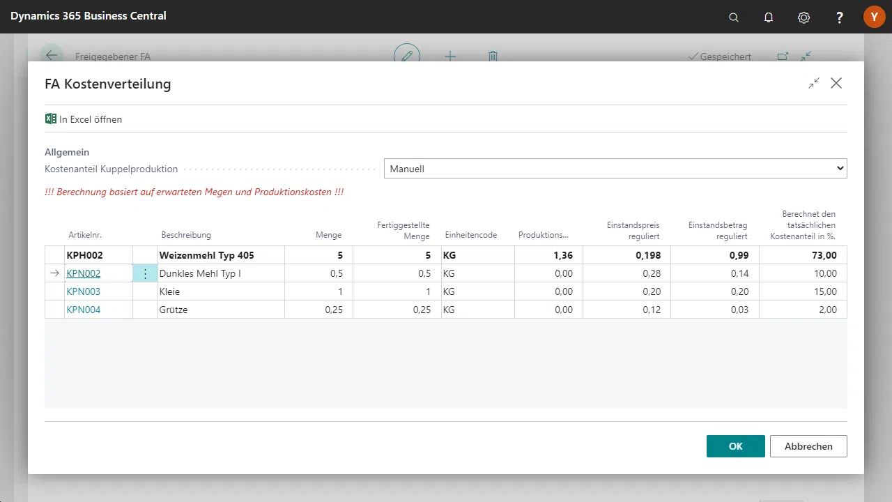 Kostenverteilung in Dynamics 365 Business Central