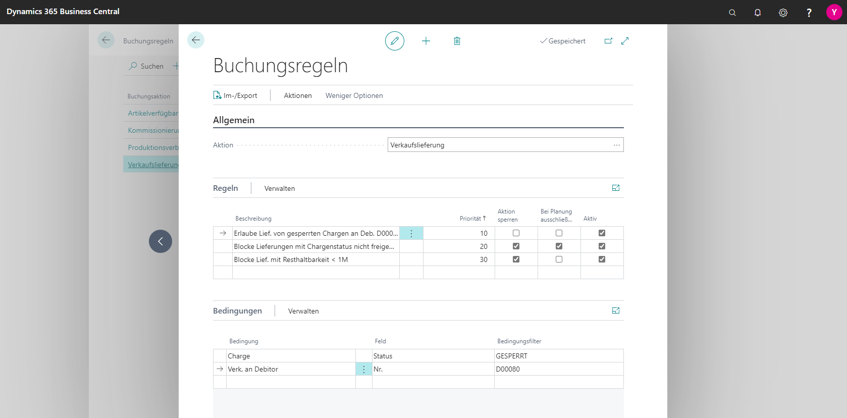 Buchungsregeln in Dynamics 365 Business Central.