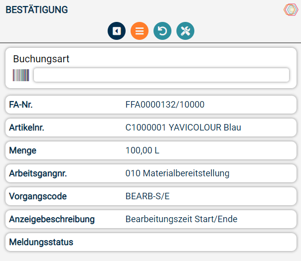 Formulareingaben zur Bestätigung von Materialbereitstellung.