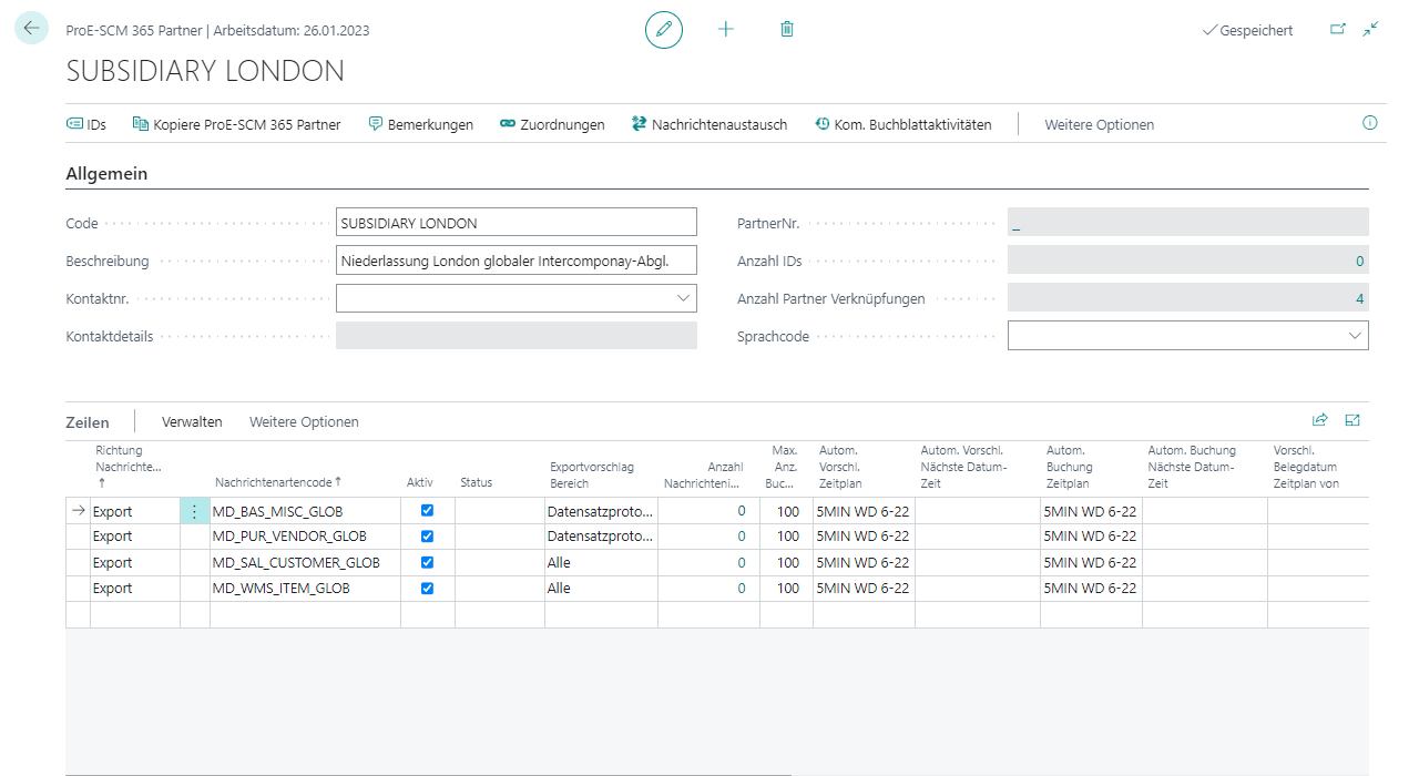 Screenshot eines ERP-Systems zur Verwaltung von Unternehmensdaten.