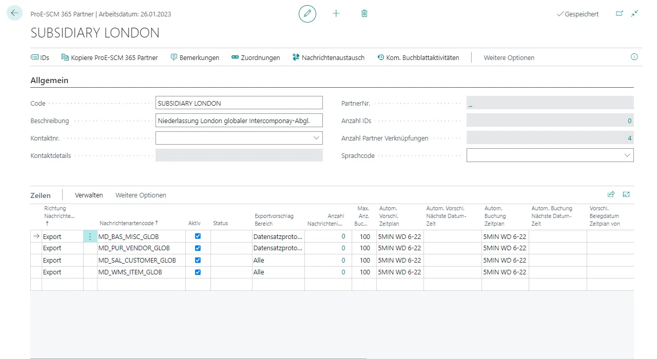 Screenshot eines ERP-Systems zur Verwaltung von Unternehmensdaten.
