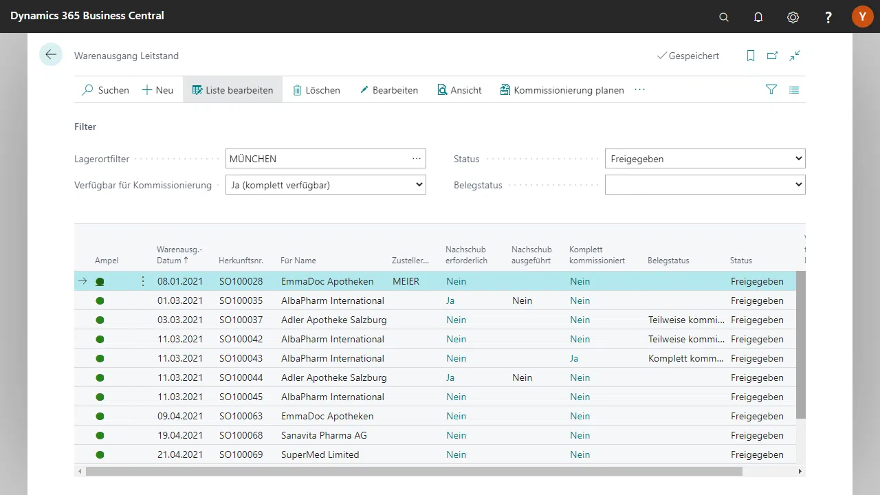 Dynamics 365 Business Central Software-Schnittstelle für Auftragsmanagement.