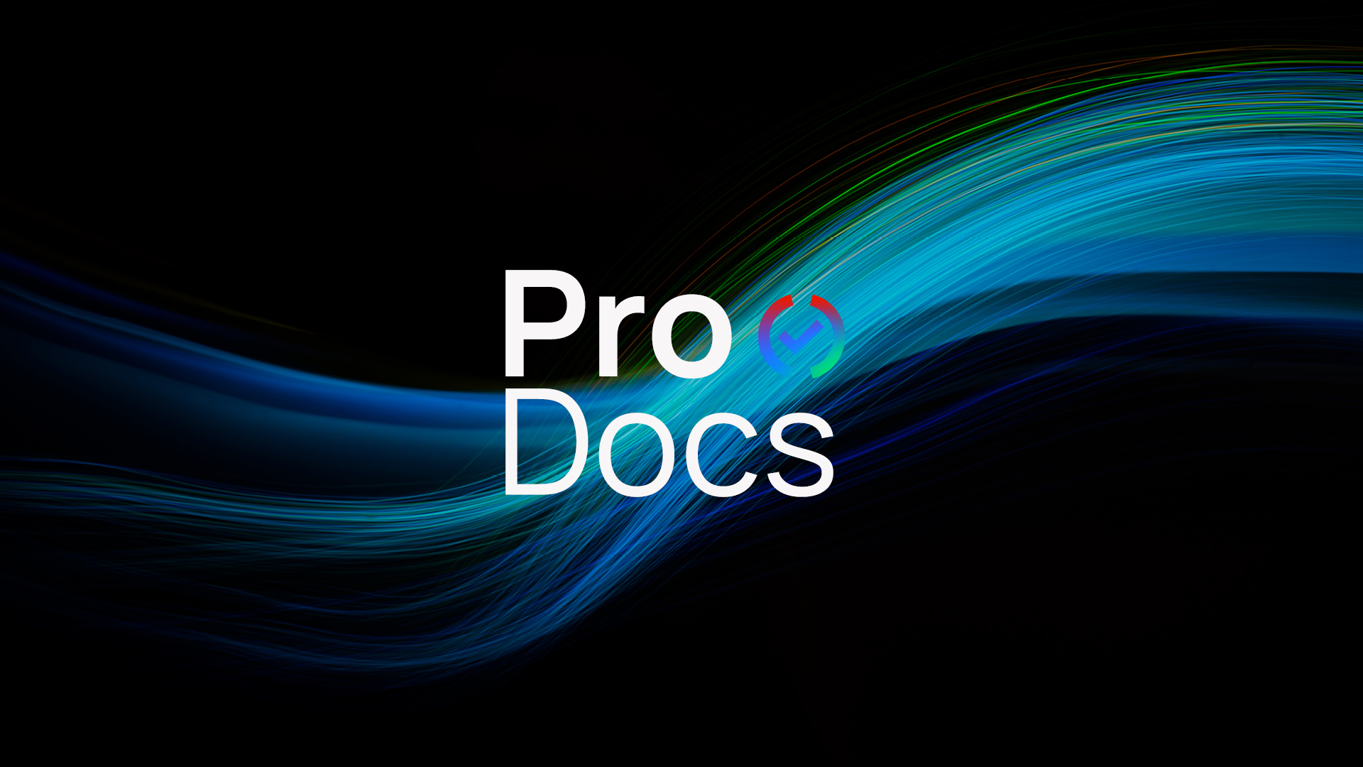 Yaveon ProDocs Logo auf wellenförmigen, blauen Lichtbahnen