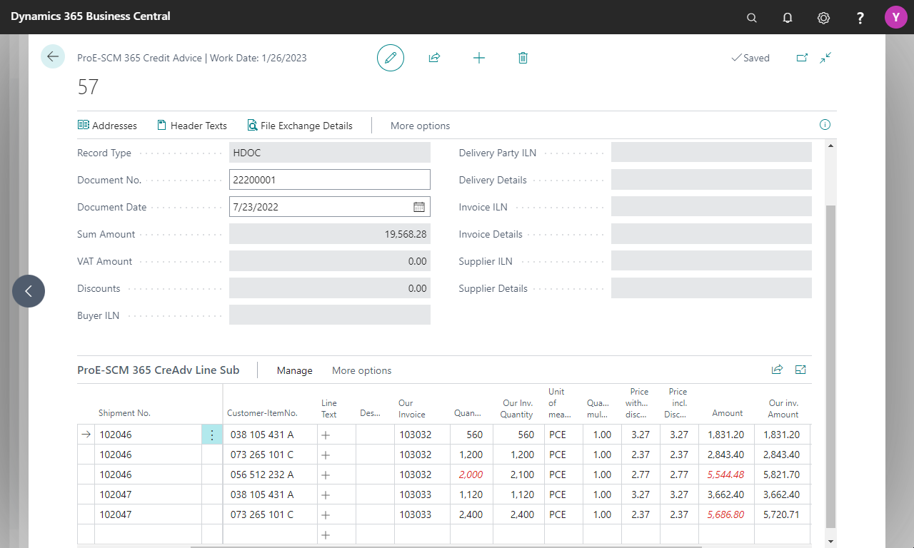 Dynamics 365 Business Central interface with invoice details.