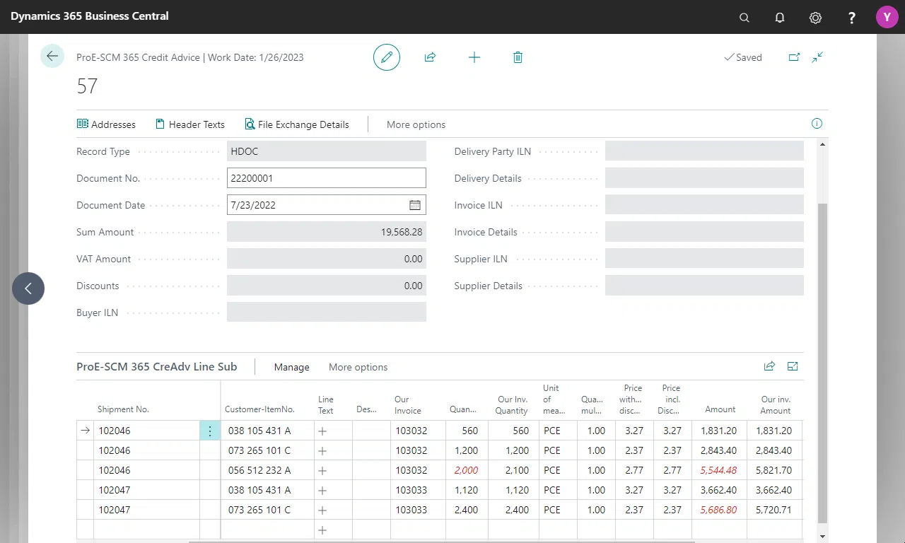 Dynamics 365 Business Central interface with invoice details.