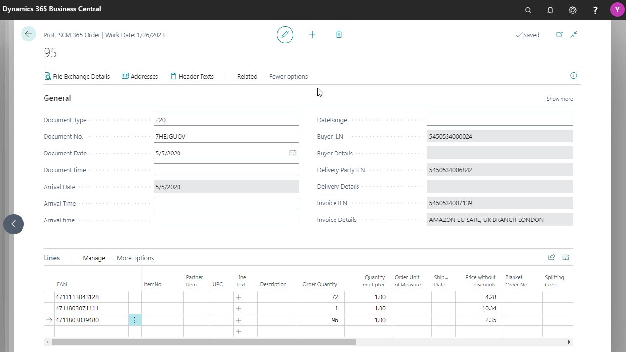 Dynamics 365 Business Central order management screen