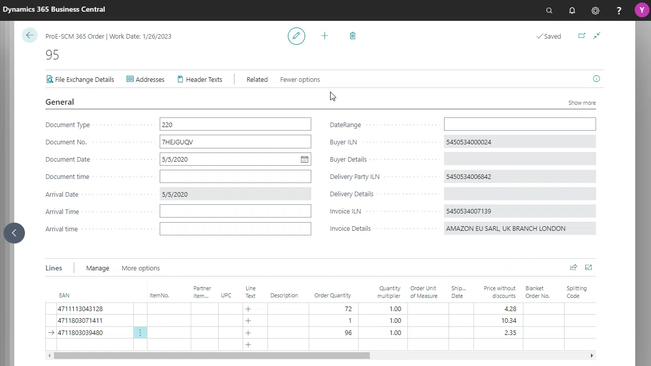 Dynamics 365 Business Central order management screen