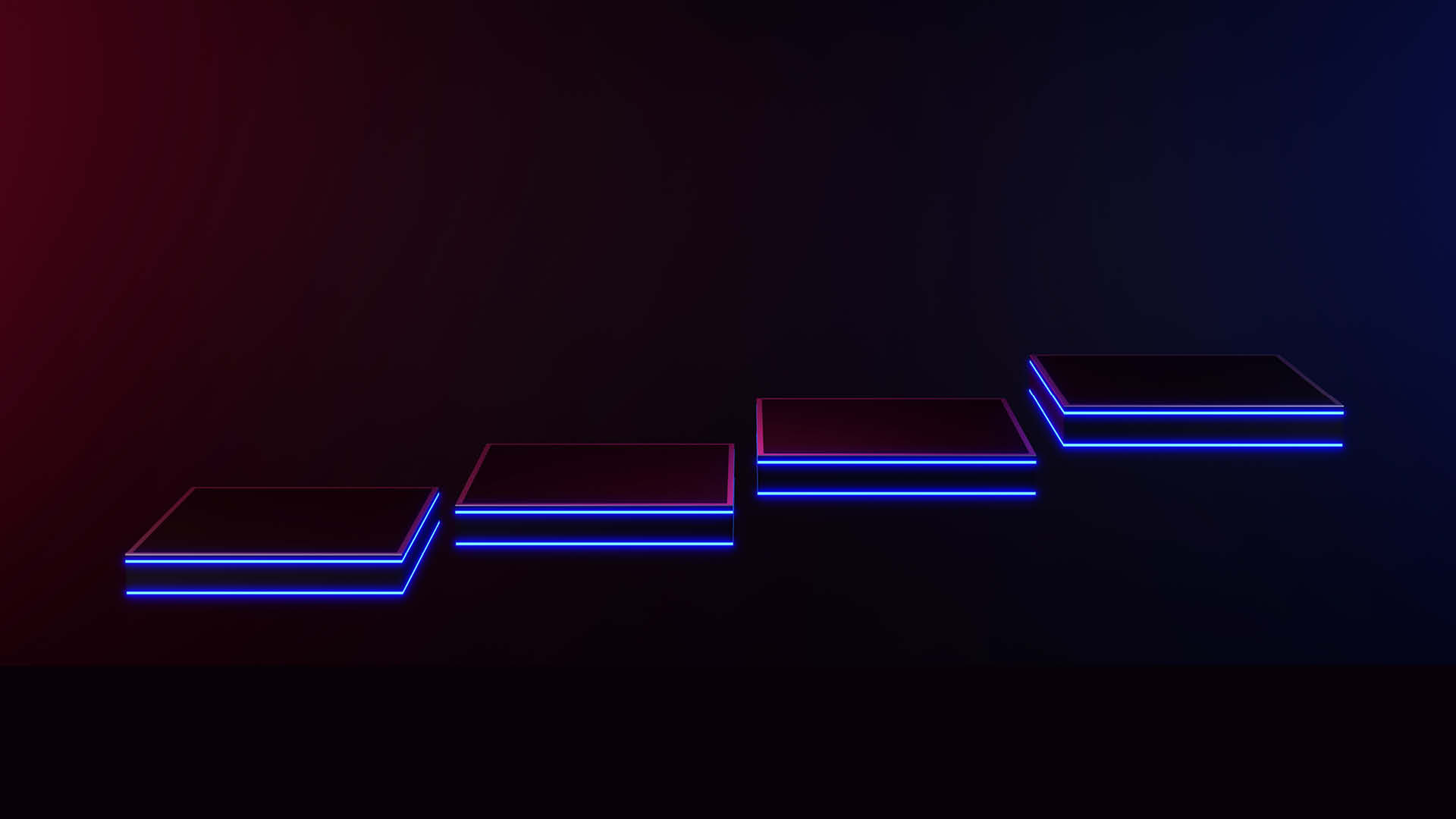 Leuchtende Treppenstufen mit blauem und rotem Neonlicht