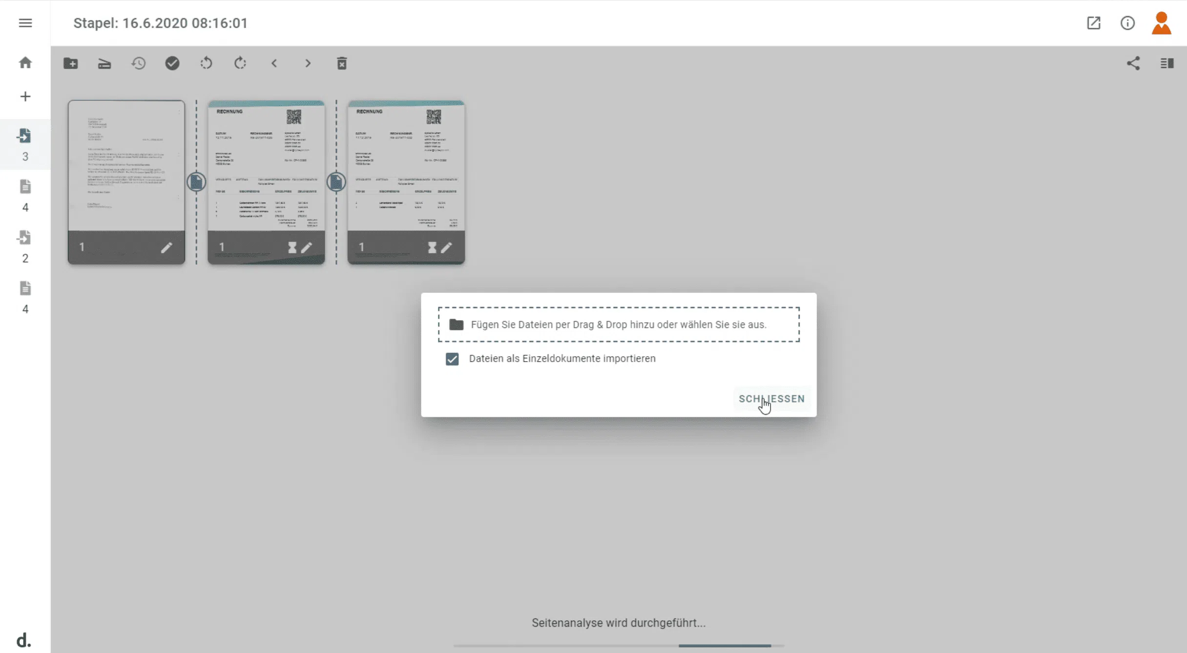 Screenshot Dokumentenerfassung in unserer DMS-Lösung