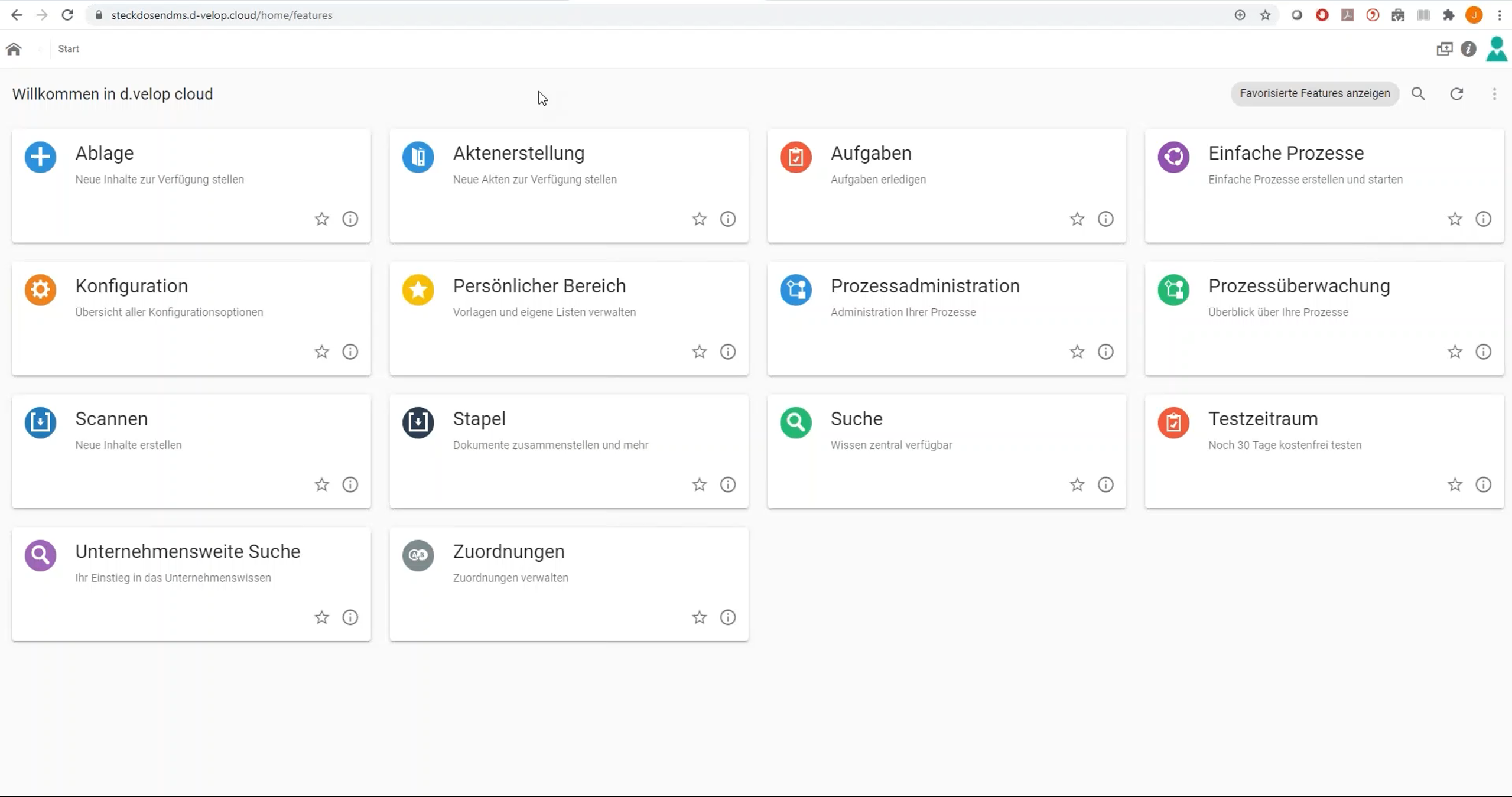 Screenshot der Einstiegsseite unserer DMS-Lösung