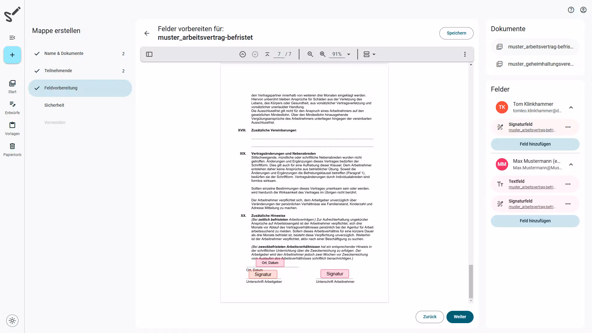 Screenshot Signaturfunktion aus ProDocs