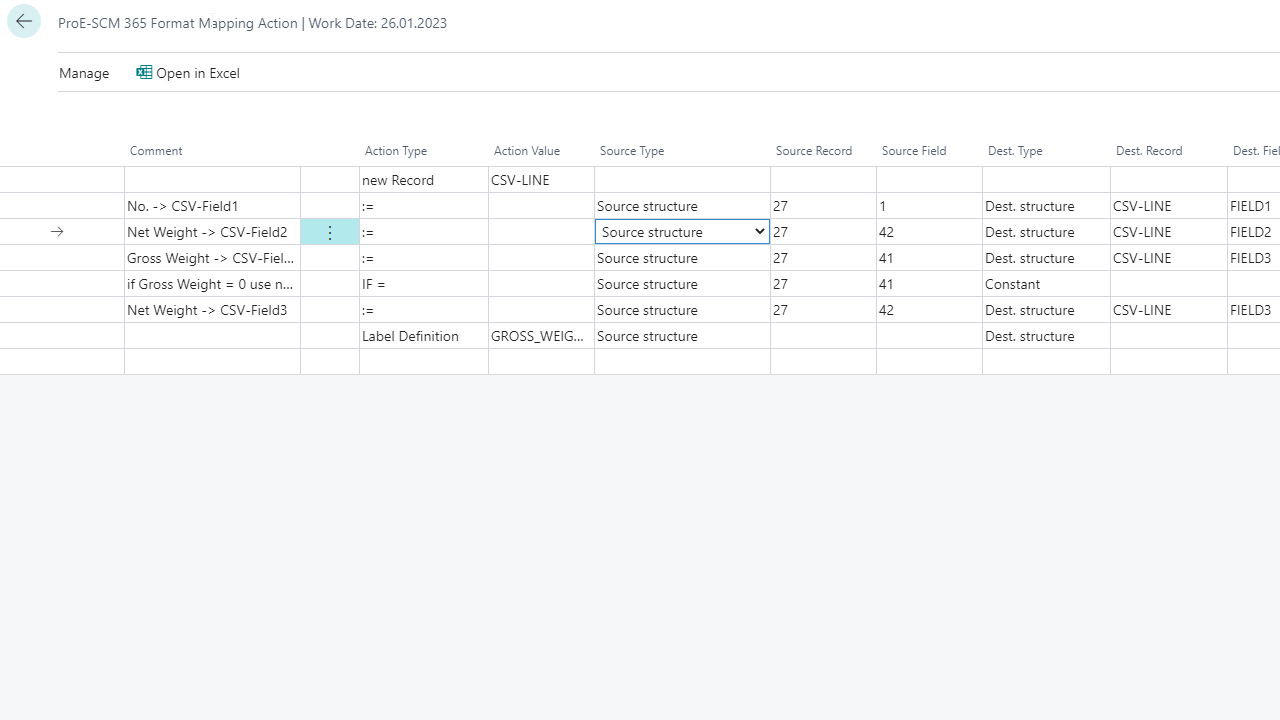 Data mapping interface for CSV fields and source structure.