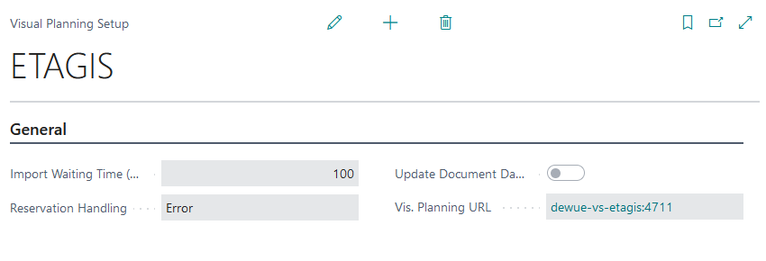 Screen showing ETAGIS visual planning setup options.