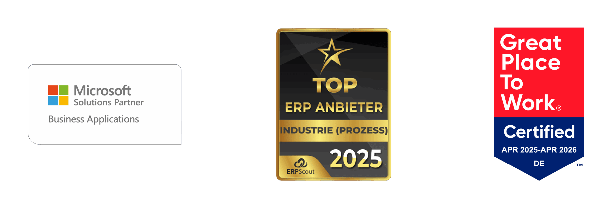 Auszeichnungen Microsoft Partner, Top ERP Prozessindustrie und Great Place To Work