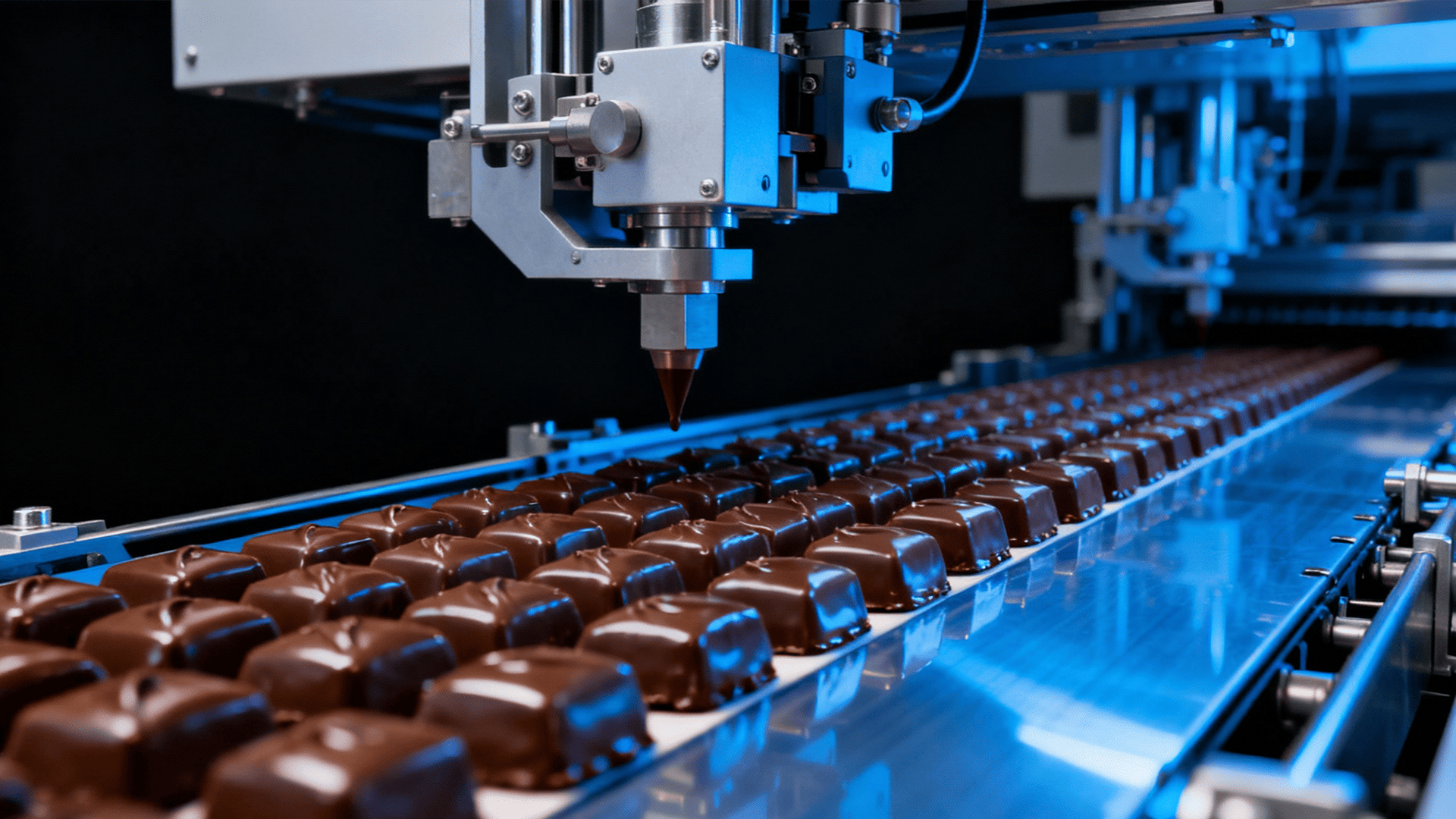 Schokoladenproduktion in einer automatisierten Fabrikmaschine