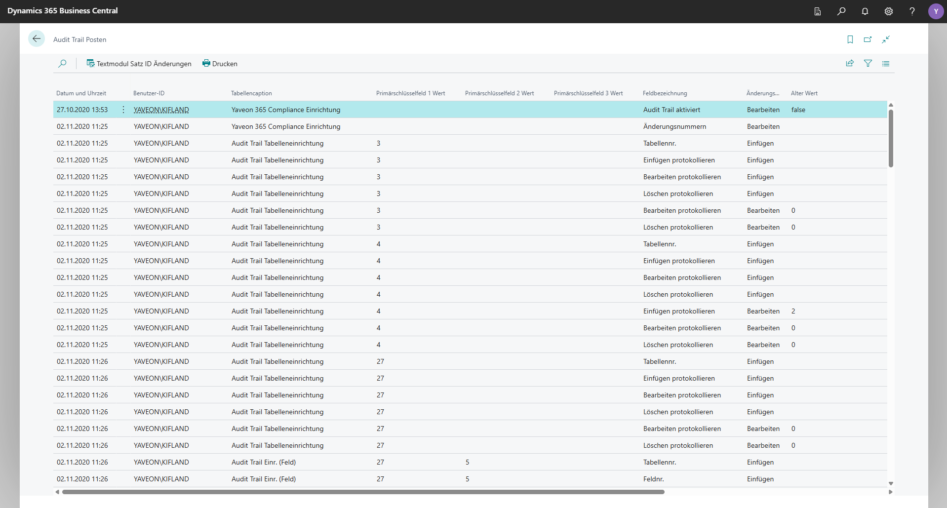 Dynamics 365 Business Central Audit-Trail-Übersicht