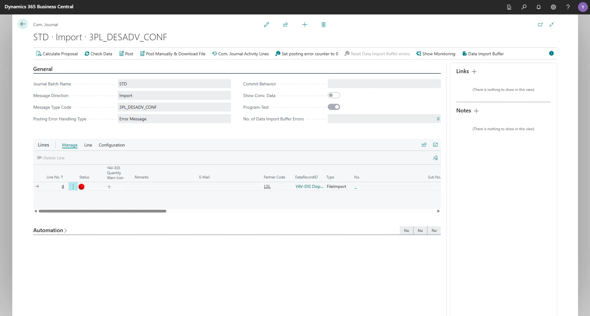 Dynamics 365 interface showing a data import configuration screen.