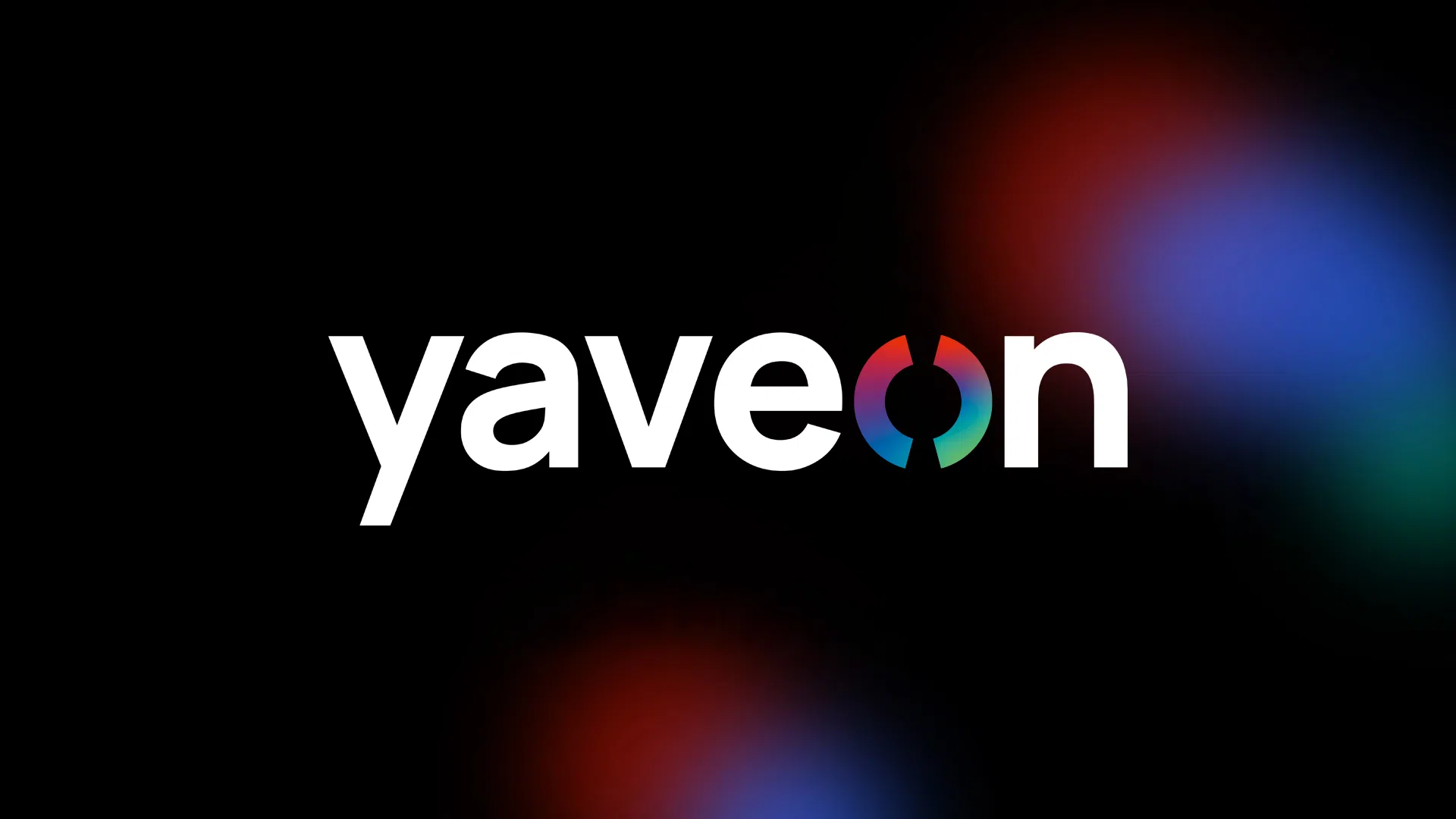 Logo der Marke "yaveon" mit buntem Kreis auf schwarzem Hintergrund.