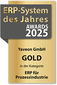 ERP-System des Jahres 2025 Gold für Yaveon GmbH in Prozessindustrie