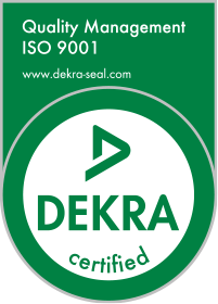 DEKRA ISO 9001 certification seal for quality management.