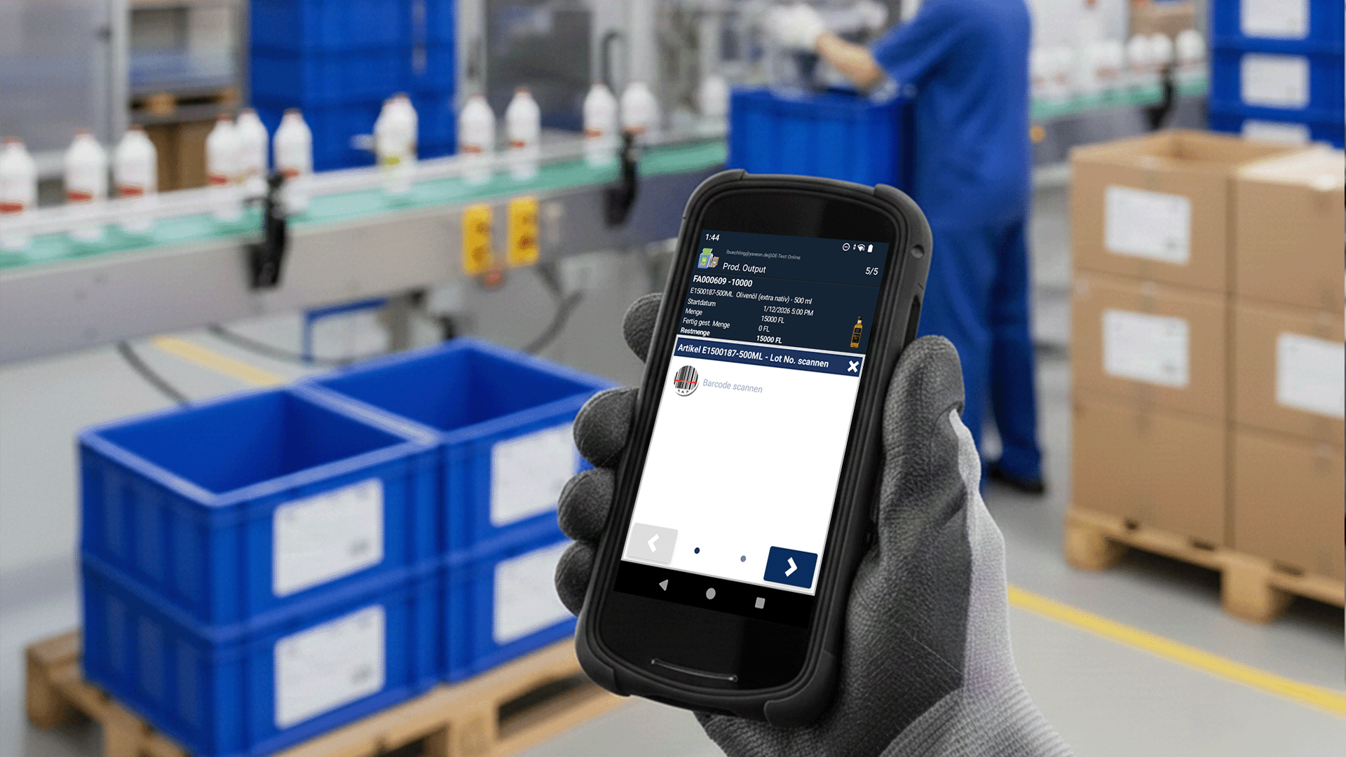 Scanner-App in einer Produktionsumgebung im Einsatz