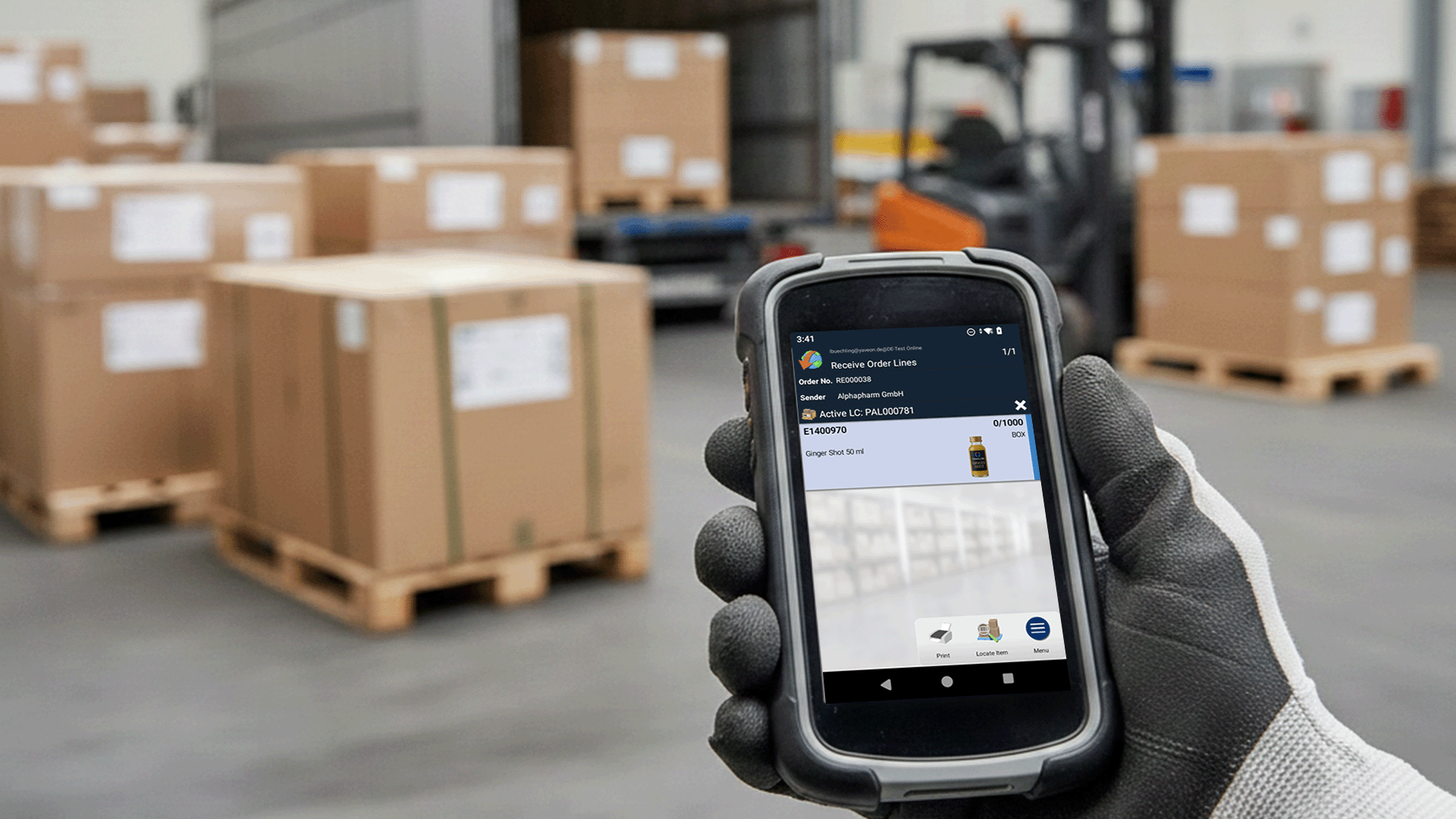 Working with a mobile scanner in a warehouse.