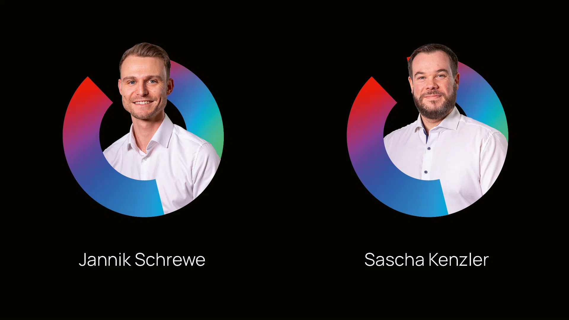 Zwei Männer im farbigen Kreisdesign, Jannik Schrewe und Sascha Kenzler.