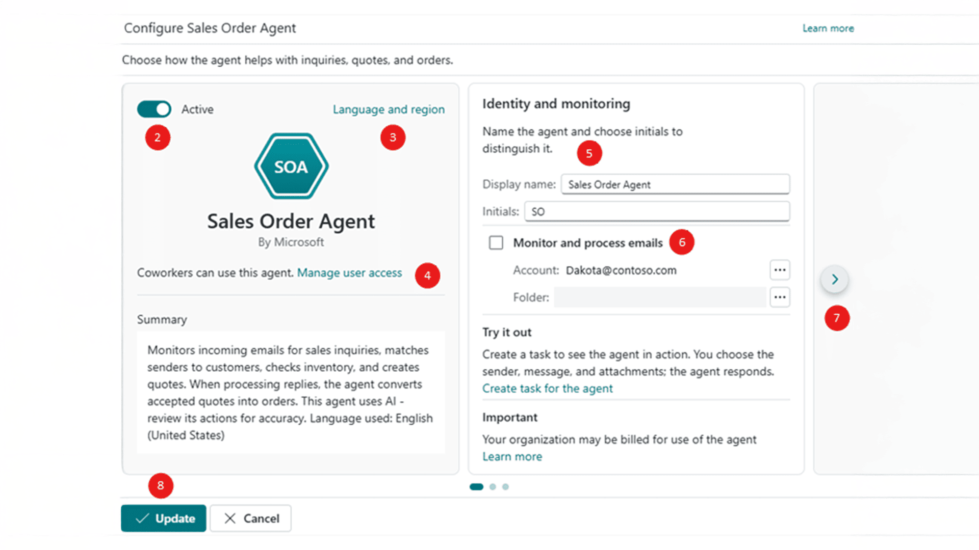 Sales Order Agent Konfiguration in Software-Oberfläche.