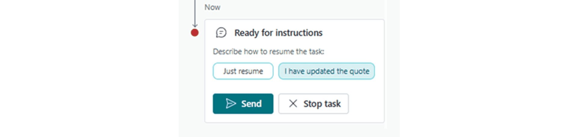 Task-Management-Interface mit Wiederaufnahmemöglichkeiten.